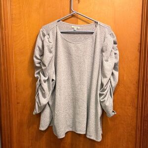 Max Studio Light Gray Ruched Sleeve Knit Top